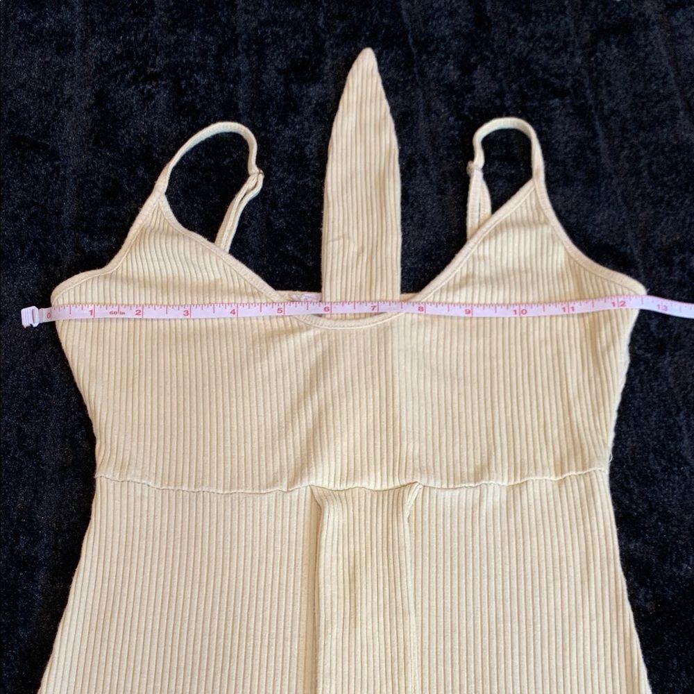 Bear Dance Spring Easter Pastel Yellow Ribbed Tie-Front Mini Dress Size Small - Picture 6 of 8